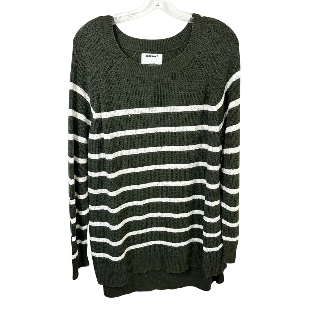 Old Navy XL Sweater Green Striped Crew Raglan Academia Fall‎ Knit Office 810